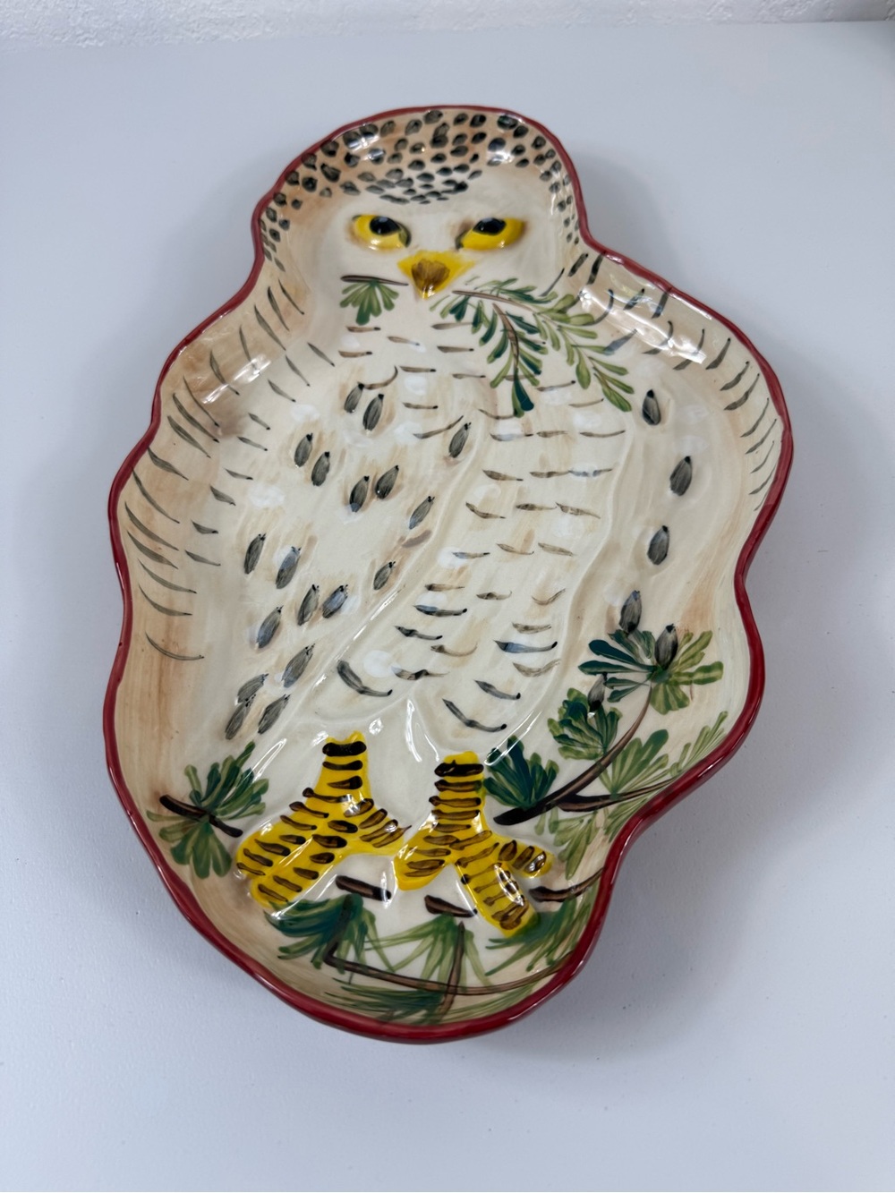 Nathalie Lete Snowy Owl Serving Platter Anthropologie Christmas Winter Plate NEW